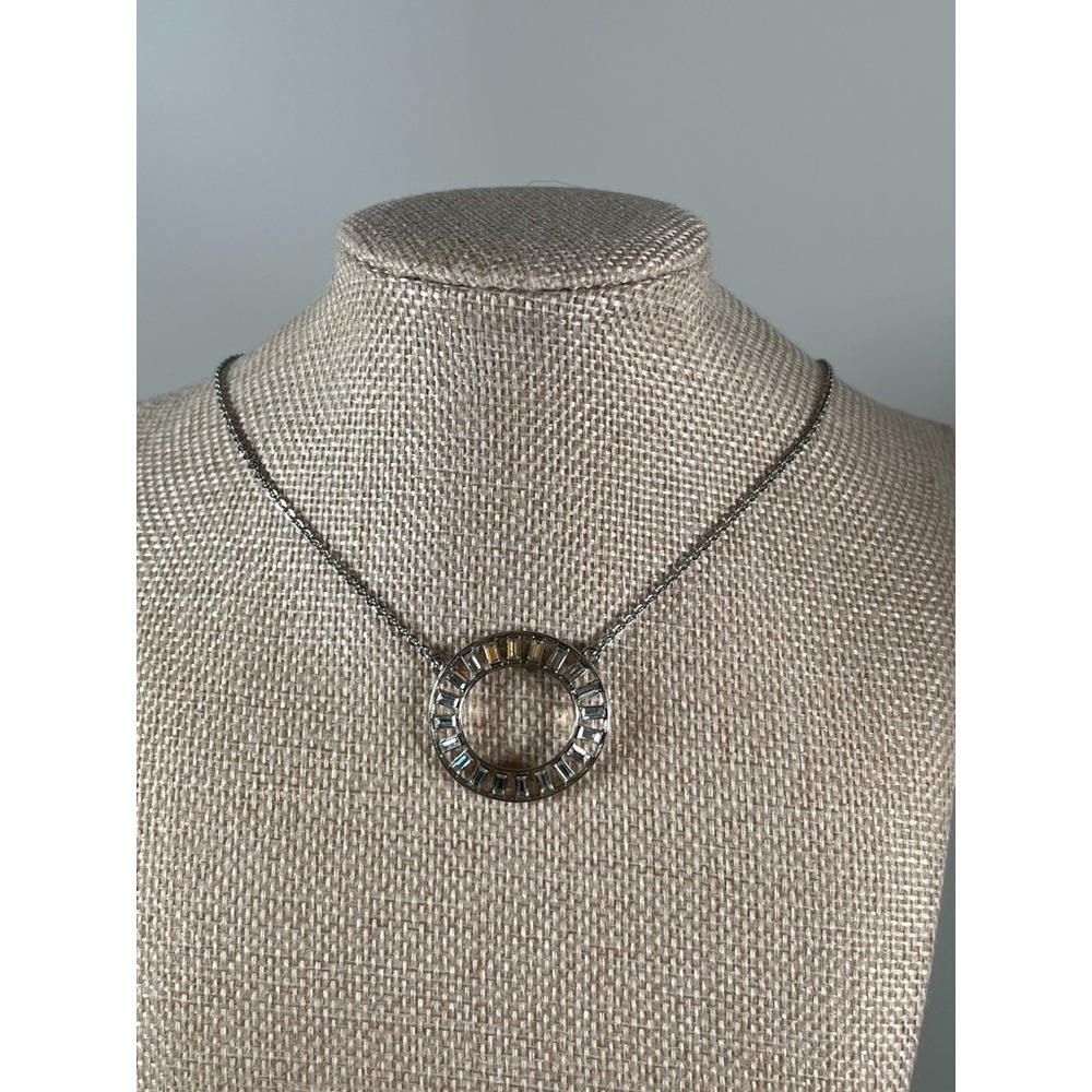VTG Ralph Lauren RLL Silver Tone Pavé Crystal Rhinestone Circle Pendant Necklace